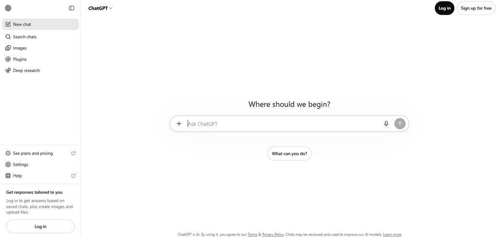 Screenshot of chatgpt website